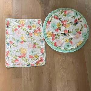 Cloud Island Floral Round Activity Playmat & Crib Baby Blanket Pink/Light Green